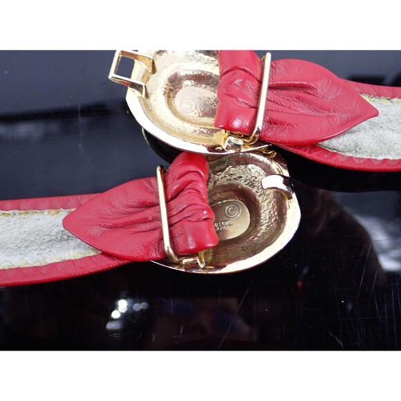 Cherry Red Wide Leather Belt Silver Buckle Medium 31" length 2" wide VTG Revcor - Picture 8 of 10